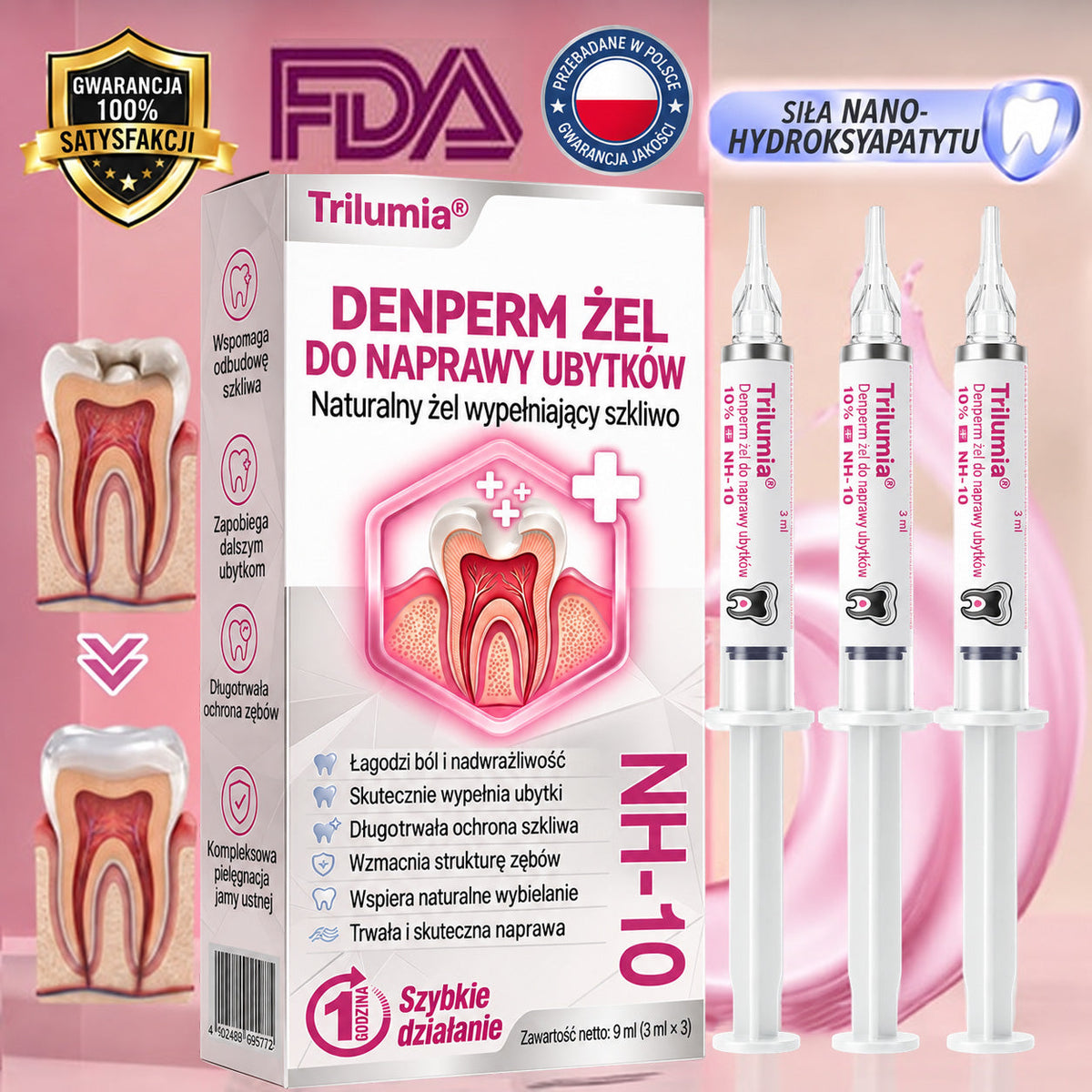 🧑‍⚕️Trilumia® 🦷 DenPerm – Naturalny żel do odbudowy szkliwa i wypełniania ubytków próchnicowych 🧊