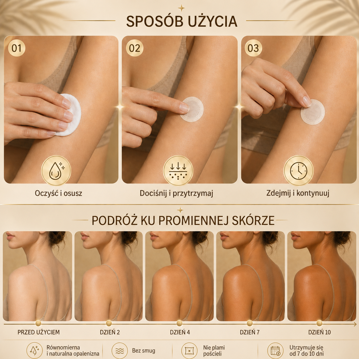 🔥🔥 Do 70% ZNIŻKI na Plastry Brązujące SunFree od Trilumia® 🤎 Złocista opalenizna bez promieni UV 🌟 Naturalny blask nawet przez 14 dni